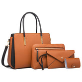 Set of 4 Women Fashion Handbags Shoulder Top Handle Satchel Purse Bag-Brown