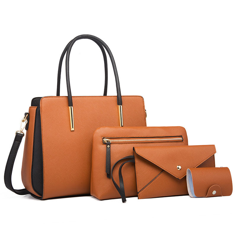Set of 4 Women Fashion Handbags Shoulder Top Handle Satchel Purse Bag-Brown