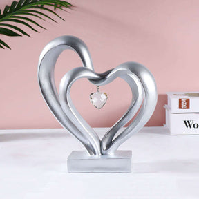 Double Heart Sculpture Home Decor Valentines Day Gift-Silver