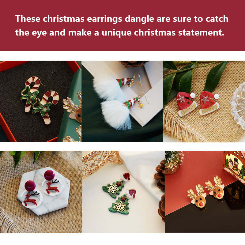 6 Pairs Christmas Earrings Cute Dangle Stud for Womens Holiday Gift