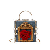 Womens Embossed Clutch Evening Bag Bowknot Snaps Crossbody Purse-Blue
