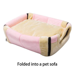 2 in 1 Foldable Cave House Shape Pet Sleeping Bed for Cats and Small Dogs-Pink