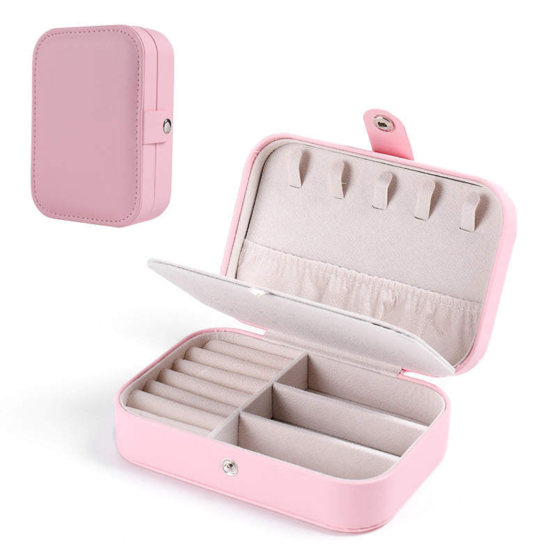 Small Jewelry Box Necklace Ring Double Layer Storage Bag Travel Organizer -Pink