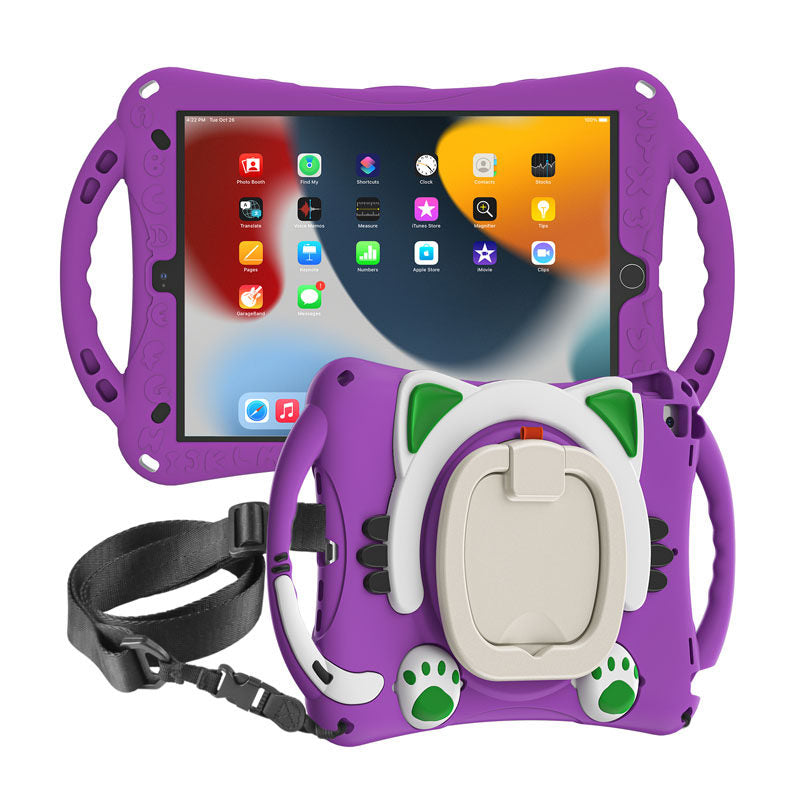 CatB Silicone Case For iPad 10.2 Air10.5 Pro10.5 Shockproof Shoulder Strap Handle Stand-Purple