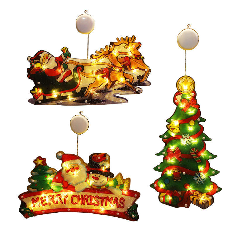 3Pcs Christmas Window Hanging Lights Decor for Xmas Party Showcase