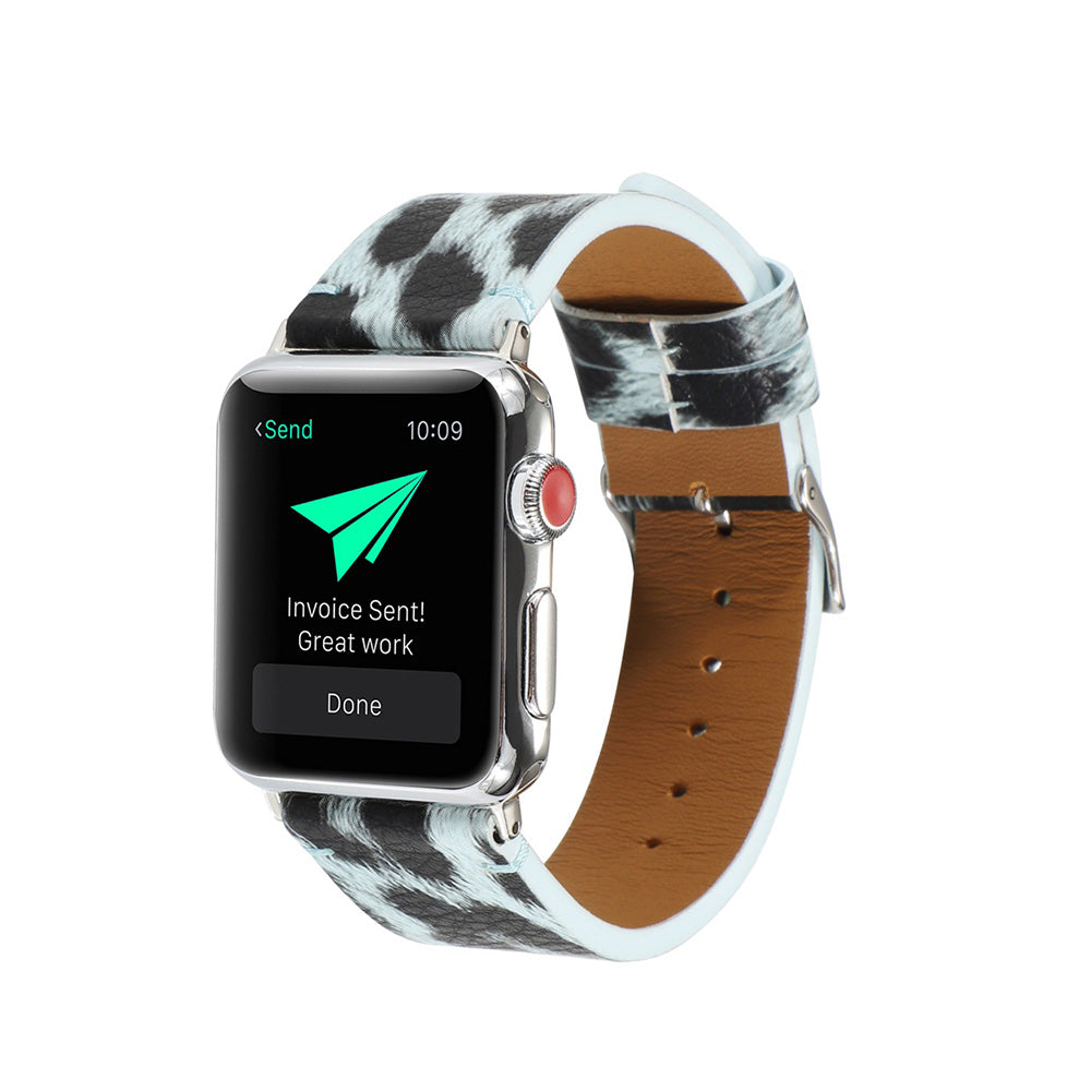 Fashion Leopard Pattern PU Leather Watch Band Microfiber Design For Apple Watch SE/6/5/4/3/2/1(Blue)