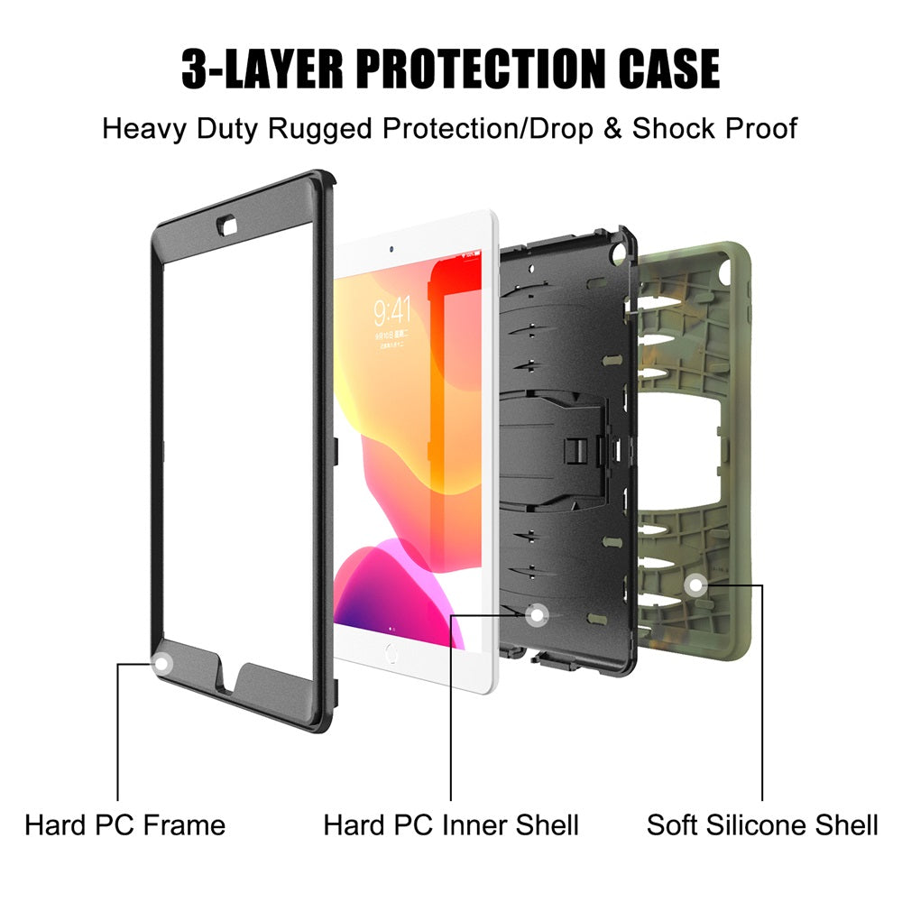 Shock Wave Kickstand Case Anti-Fall Protection With Pencil Holder+Cap For New iPad 7 10.2inch(2019)-Camouflage