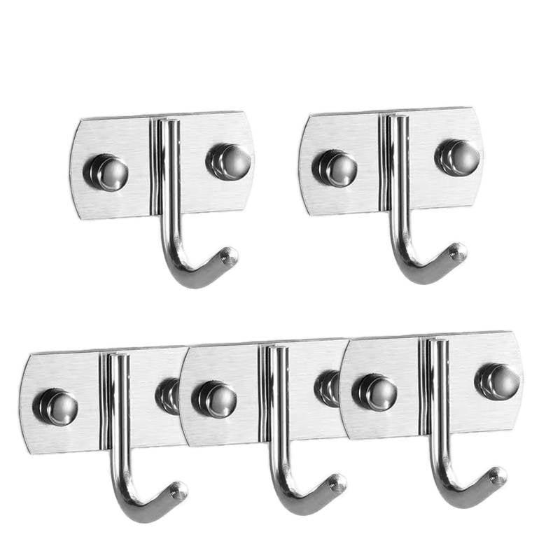Stainless Steel Towel Coat Clothes Elephant Hooks Heavy Duty Self Adhesive Holders for Kitchen Bathroom 5 Pack