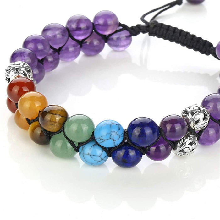 Bead Bracelet 7 Chakras Healing Crystals Bracelet Stone Beads Double Layer Bracelets-Purple