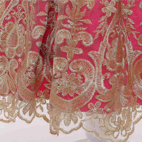 Girl Flower Lace Printed Cotton Elegant Tulle Bow Belt Princess Dress-11Rose Red