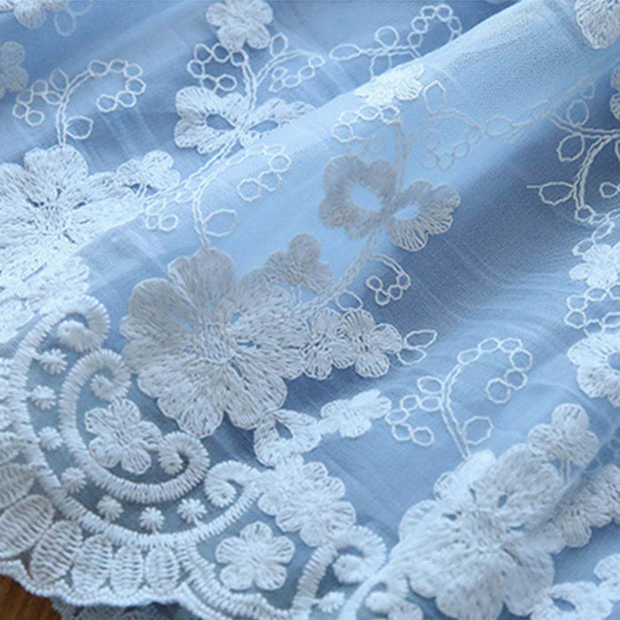 Flower Girls Wedding Dress Lace Short Sleeve Tulle Summer Vintage Dresses-Light Blue