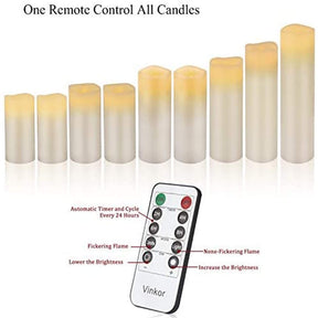 Flameless Candles Battery Operated Candles 4inch 5inch 6inch 7inch 8inch 9inch Set of 9 Ivory Real Wax Pillar LED Candles with 10-Key Remote