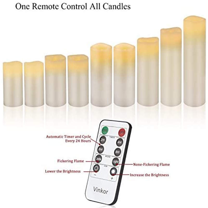 Flameless Candles Battery Operated Candles 4inch 5inch 6inch 7inch 8inch 9inch Set of 9 Ivory Real Wax Pillar LED Candles with 10-Key Remote