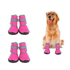 Fluorescent Dog Shoes Adjustable Straps Anti-Slip Sole Paw Protectors-RoseRed