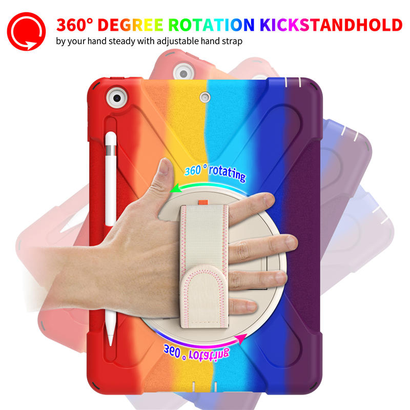 iPad Case With Pencil Stand+Rotating Stand+Shoulder Strap For iPad10.2 Inch 2020/2019-Red
