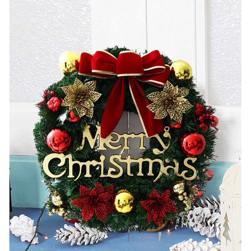 2 Pcs Artificial Pine Christmas Wreath Ornaments Holiday Decorations with Spruce Bowknot Bells