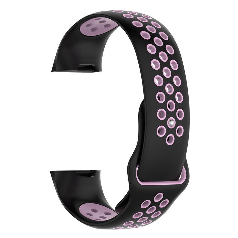 Double Color Porous Breathable Watch Band Silicone Wristband For Fitbit Charge 3 Sport Smartwatch -Black Pink