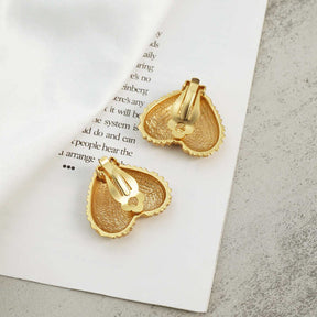 Gold Embossed Heart Clip-On Stud Earrings for Women