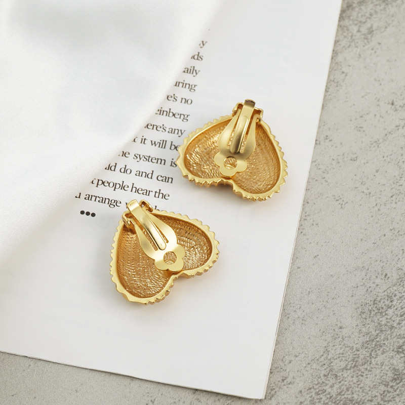 Gold Embossed Heart Clip-On Stud Earrings for Women
