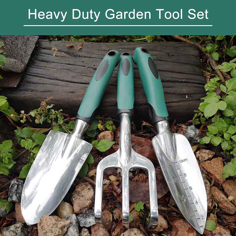Home & Living3Pcs Heavy Duty Gardening Tools Cast Aluminum with Soft Rubberized Non-Slip Handle Garden Tools Set -Green