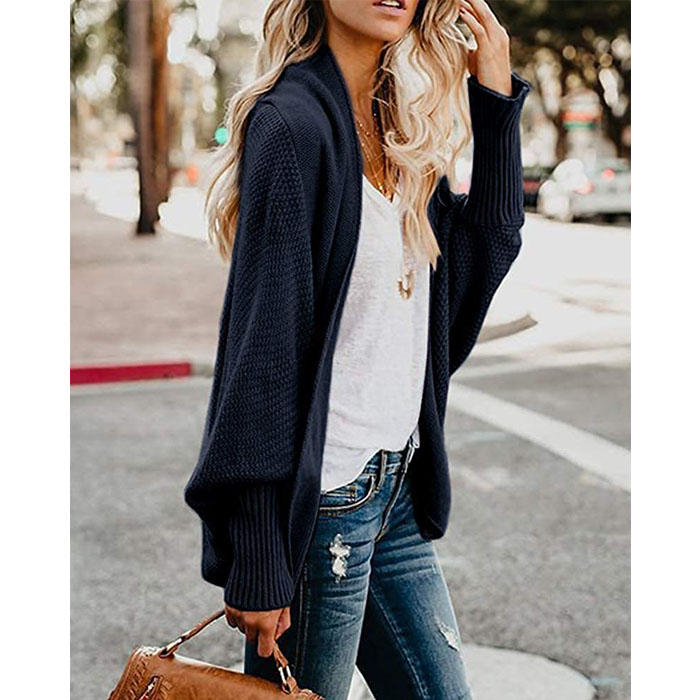 Women's Batwing Knitted Oversized Slouchy Solid Cardigan Sweater Knit Outwear-Dark Blue