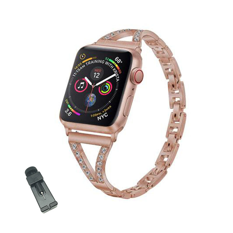 RZ Watch Band Business Stainless Steel Wristbands for Apple IWatch Series SE/1/2/3/4/5/6 For Women-Rose Gold