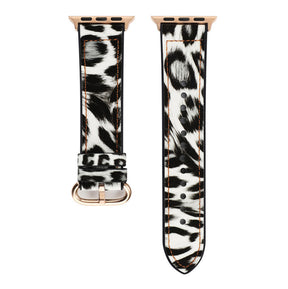 Fluorescent Leopard PU Leather Watch Band Microfiber Design For Apple Watch SE/6/5/4/3/2/1(Silver)