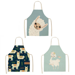 3 Pcs Kids Alpaca Printed Linen Apron Bib for Cooking Painting-8