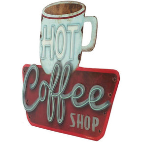 Retro LED Lamp Wall Decoration Coffee Embossed Metal Sign