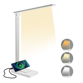 LED Desk Lamp Smart Reading Lamp with USB Charging Port 5 Lighting Modes-White