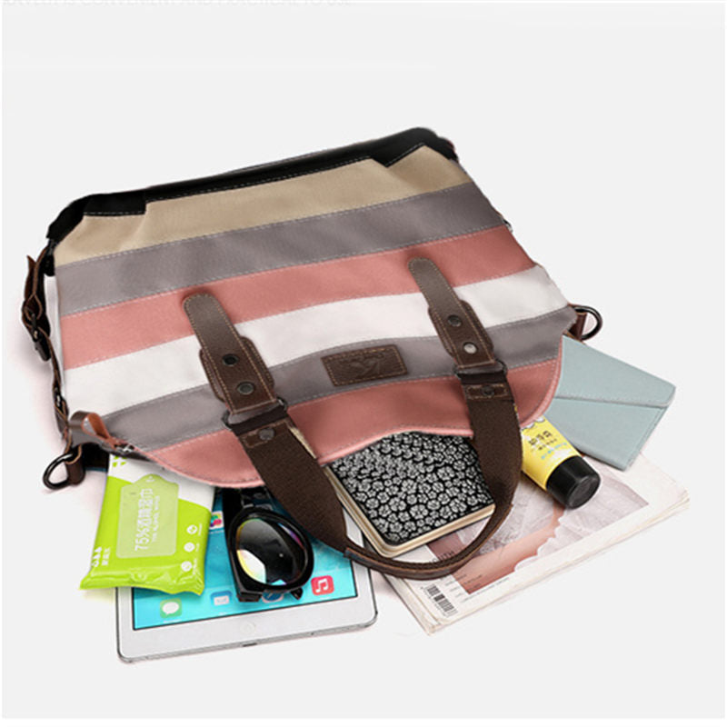 Canvas Handbag Multi-Color Striped Shoulder Bag for Women-Fashion