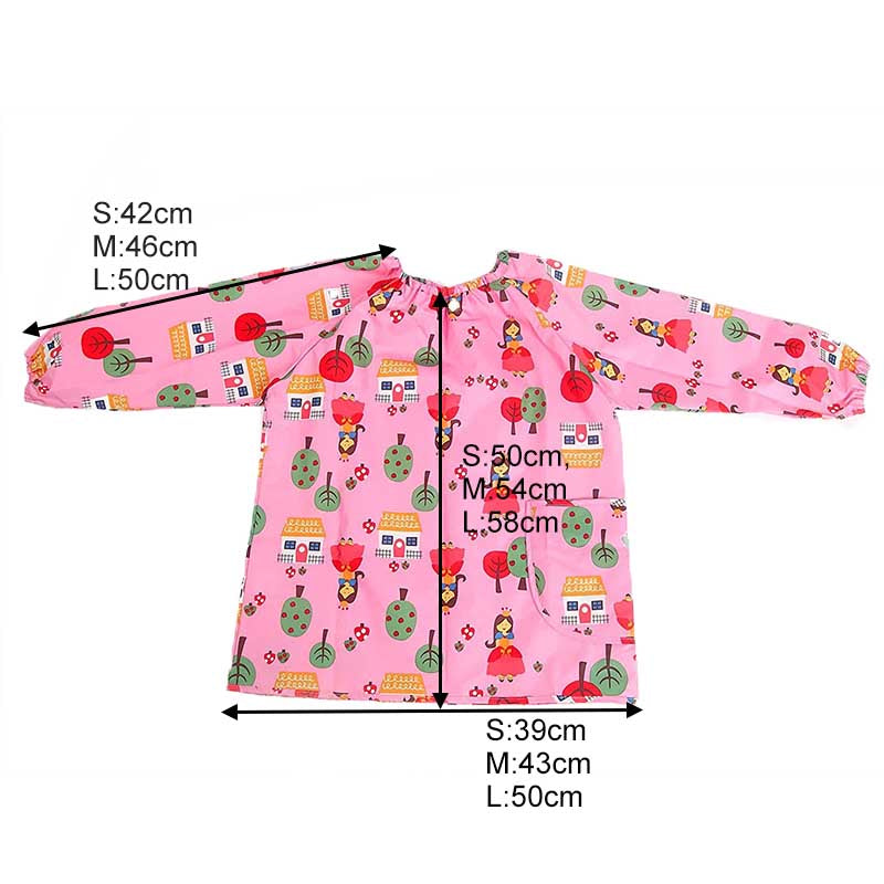 Kids Waterproof Smock Long Sleeve Cartoon Pattern Art Apron-Pink