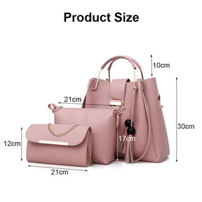 3Pcs Women Fashion Handbags Wallet Tote Bag Shoulder Bag Set-Pink