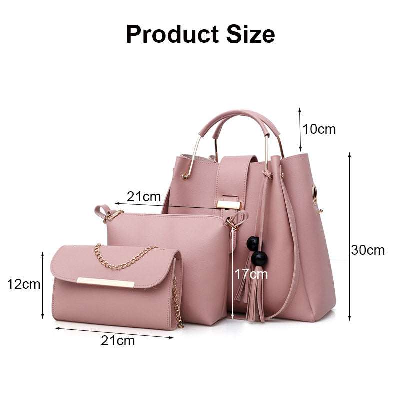 3Pcs Women Fashion Handbags Wallet Tote Bag Shoulder Bag Set-Pink
