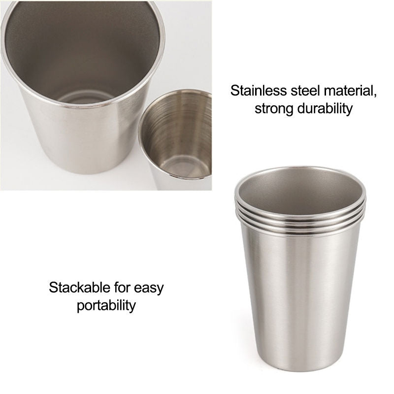 4 Packs 304 Stainless Steel Pint Cups Stackable Drinking Glasses for Camping