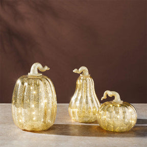 3Pcs Mercury Glass Pumpkin Light with Timer for Halloween Decor-Gold