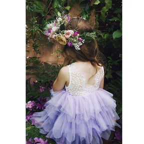 Little Girl Lace Flower Tutu Dress Backless Wedding Flower Girl Dress-Purple