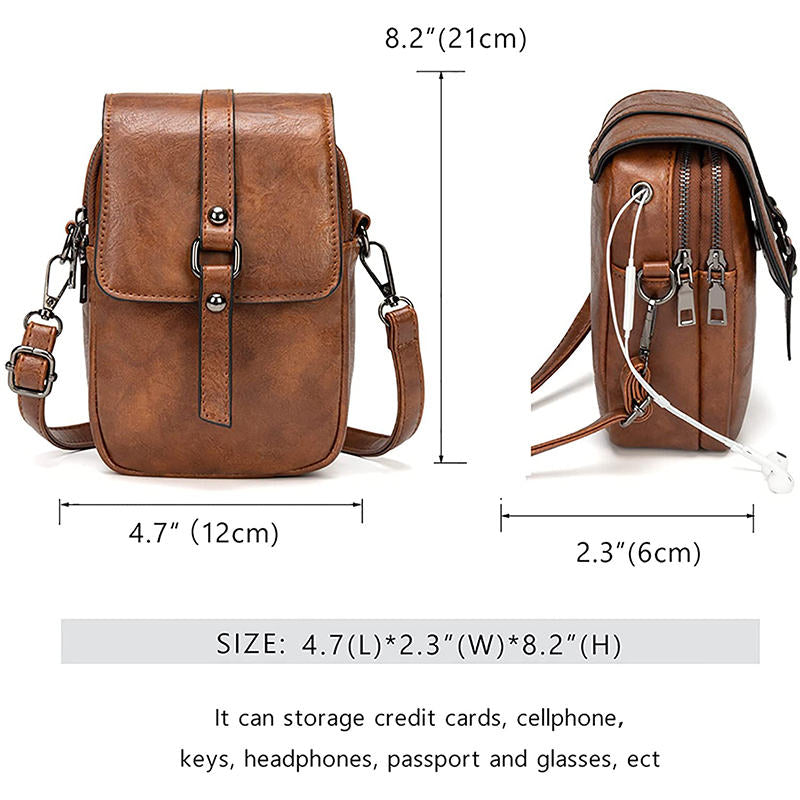 Women Vintage Crossbody Phone Bag Small Messenger Shoulder Bag-Brown