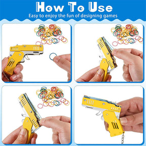 2Pcs Mini Toy Gun Foldable Rubber Band Launcher for Boy Girl-Yellow/Blue