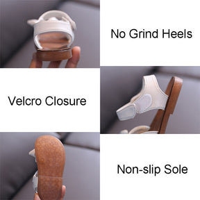 Open Toe Sandals for Toddler Girls with Bow Lightweight Kids Shoes-Black