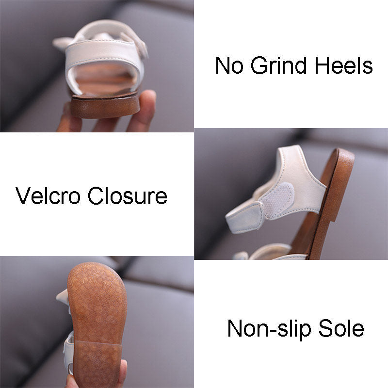 Open Toe Sandals for Toddler Girls with Bow Lightweight Kids Shoes-Black