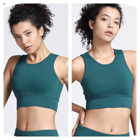 Longline Padded Sports Bra High Impact Workout Crop Tops for Women-Green