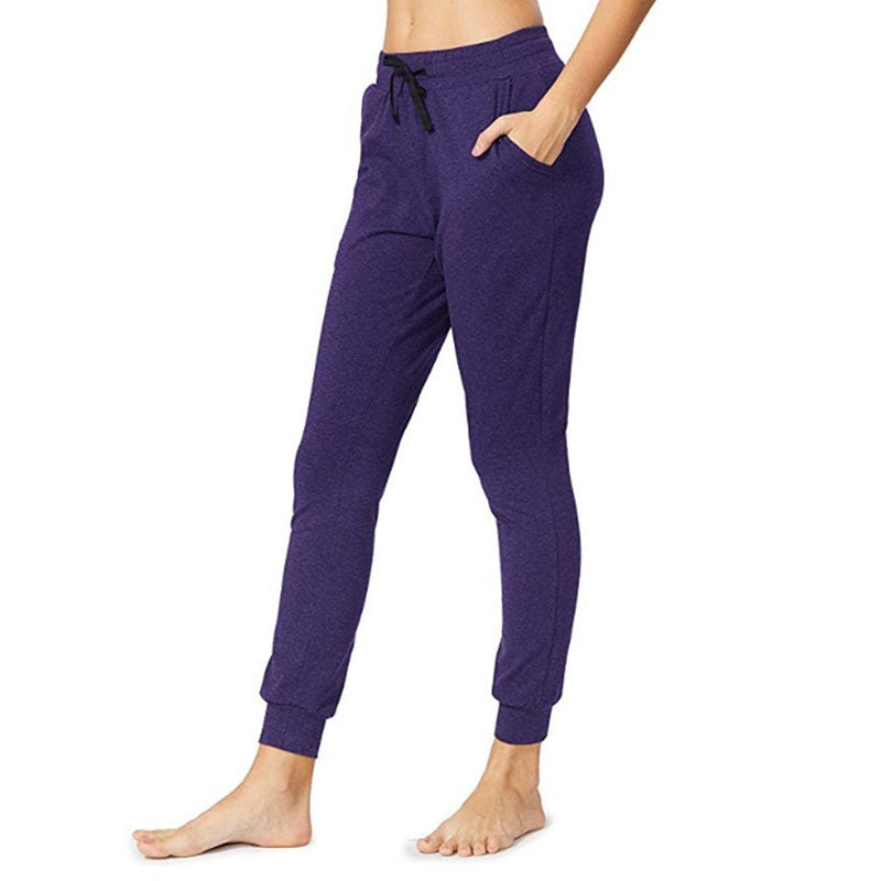 Womens Yoga Jogging Pants Cotton Casual Sports Pants-Purple