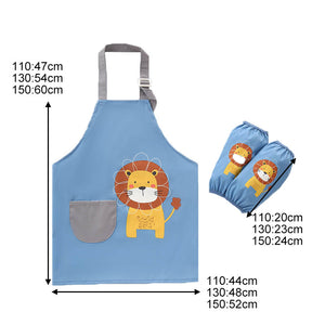 Kids Cartoon Animal Pattern Painting Waterproof Apron Set-Lion