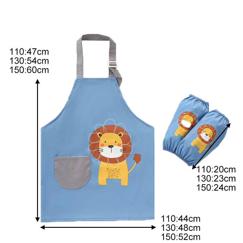 Kids Cartoon Animal Pattern Painting Waterproof Apron Set-Lion