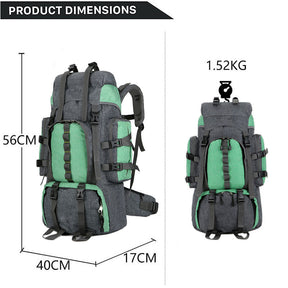 55L Backpack Internal Frame Hiking Water Resistant Travel Packs with Rain Cover-Green