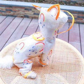 Dog Hoodie Raincoat Transparent Rainbow Printed Slicker for Small Dog -Yellow