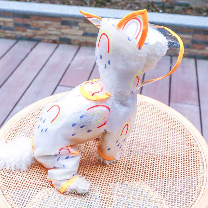 Dog Hoodie Raincoat Transparent Rainbow Printed Slicker for Small Dog -Yellow