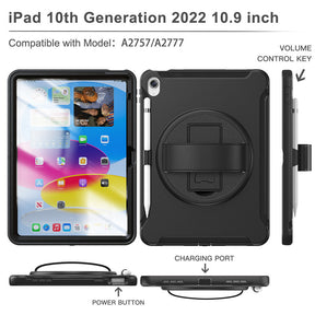 Tablet Case For iPad 10th with 360¡ã Kickstand/Hand Strap Shockproof-Black