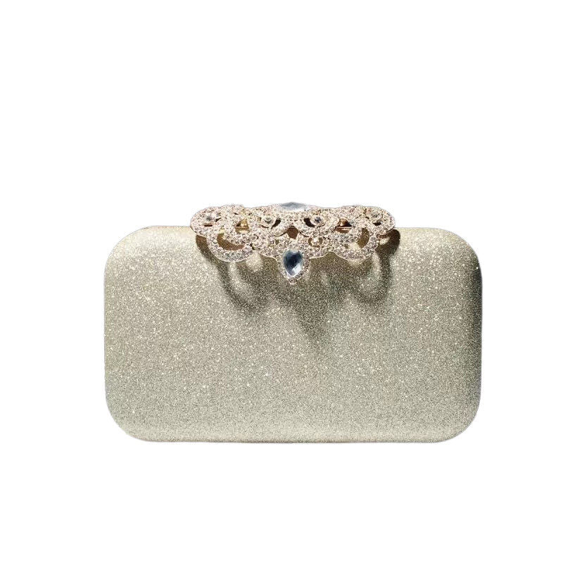 Ladies Rhinestones Clutch Crown Decoration Vintage Evening Bag-Gold